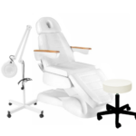 Fotel kosmetyczny elektryczny + lampa lupa + taboret