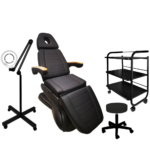 Zestaw mebli kosmetycznych: fotel elektryczny + lampa lupa + stolik + taboret